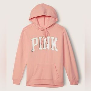 Pink and gold hooded sweatshirt with front pocket